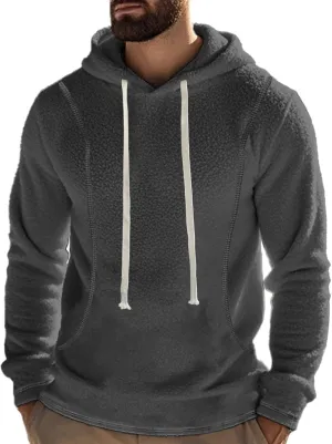 Mens Hooded Sweatshirt Casual Long Sleeve Fleece Hoodies Drawstring Workout Pullover with Pocket