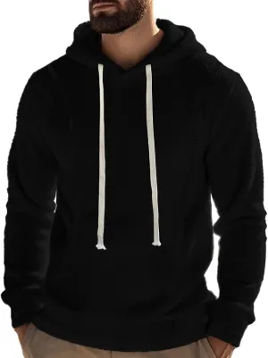Mens Hooded Sweatshirt Casual Long Sleeve Fleece Hoodies Drawstring Workout Pullover with Pocket