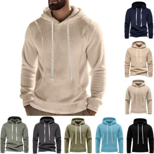 Mens Hooded Sweatshirt Casual Long Sleeve Fleece Hoodies Drawstring Workout Pullover with Pocket