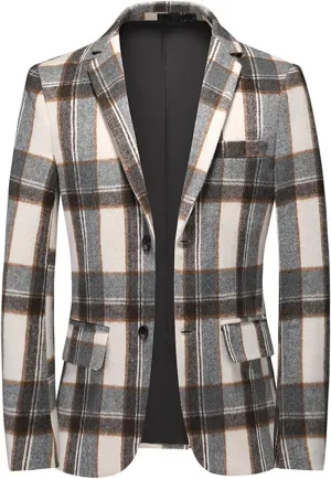 Mens Plaid Blazer Leisure Lightweight Sport Coat Two Button Suit Jacket Slim Fit Checkered Blazer for Men Wedding