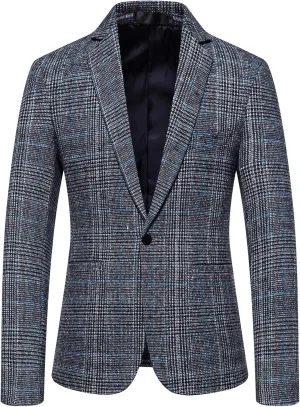 Mens Plaid Blazer Leisure Lightweight Sport Coat Two Button Suit Jacket Slim Fit Checkered Blazer for Men Wedding