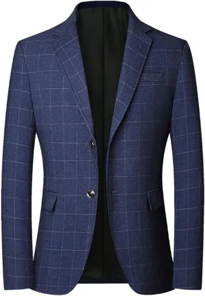 Mens Plaid Blazer Leisure Lightweight Sport Coat Two Button Suit Jacket Slim Fit Checkered Blazer for Men Wedding