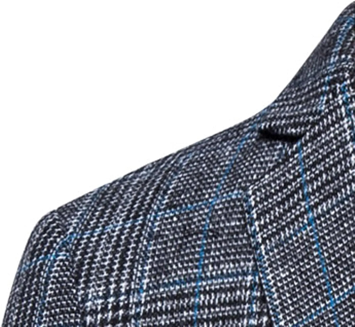 Mens Plaid Blazer Leisure Lightweight Sport Coat Two Button Suit Jacket Slim Fit Checkered Blazer for Men Wedding
