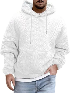 Mens Relaxed Fit Knitted Hoodie Hipster Casual Long Sleeve Solid Color Pullover Sweater Lightweight Hooded Sweatshirt