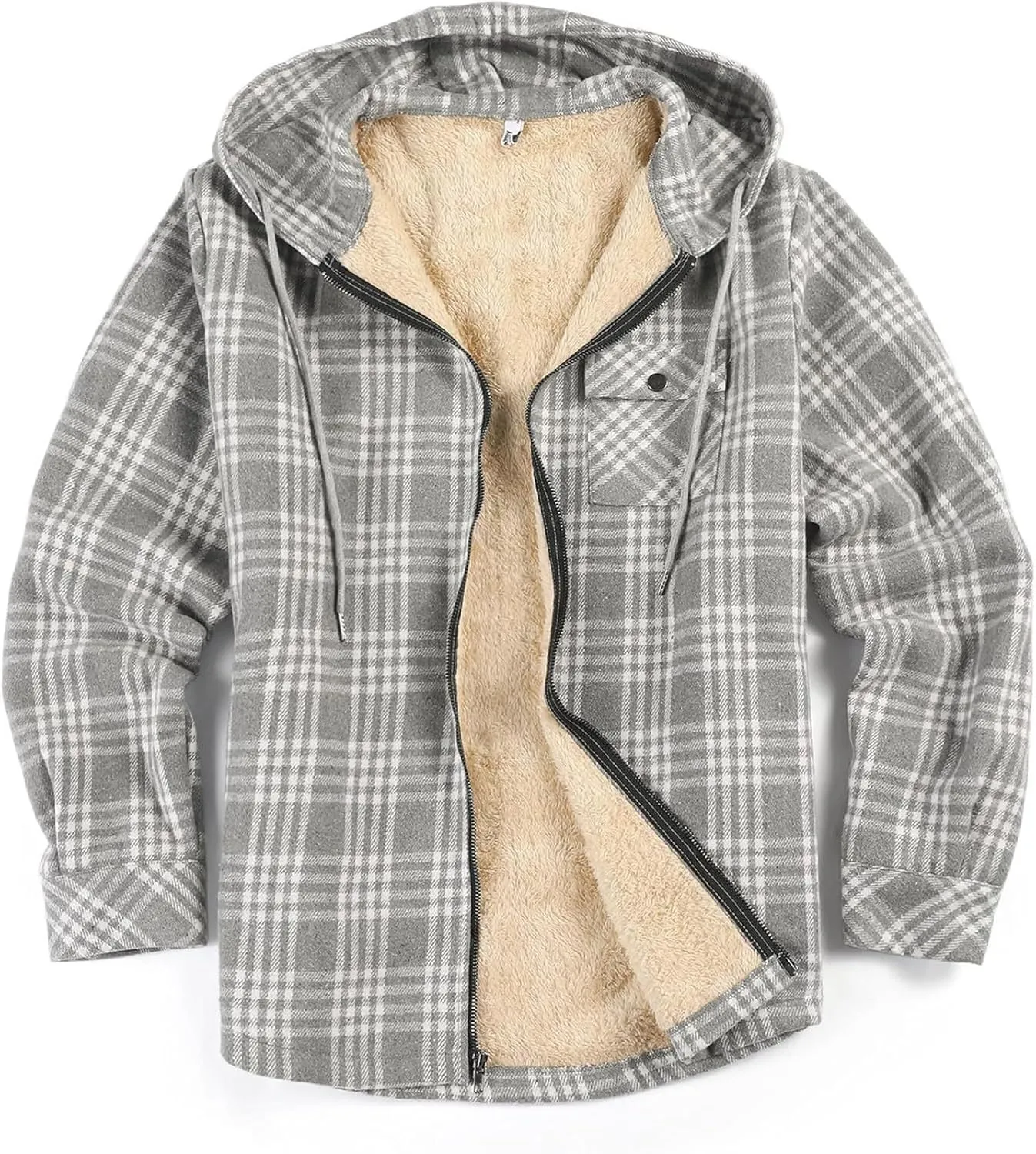 Mens Sherpa Hoodie Full-Zip Casual Thermal Hoodies Warm Thick Fleece Hooded