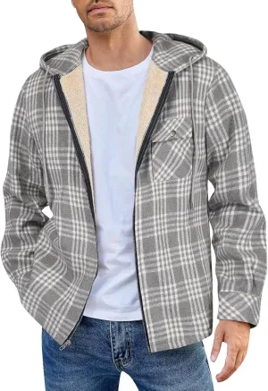 Mens Sherpa Hoodie Full-Zip Casual Thermal Hoodies Warm Thick Fleece Hooded