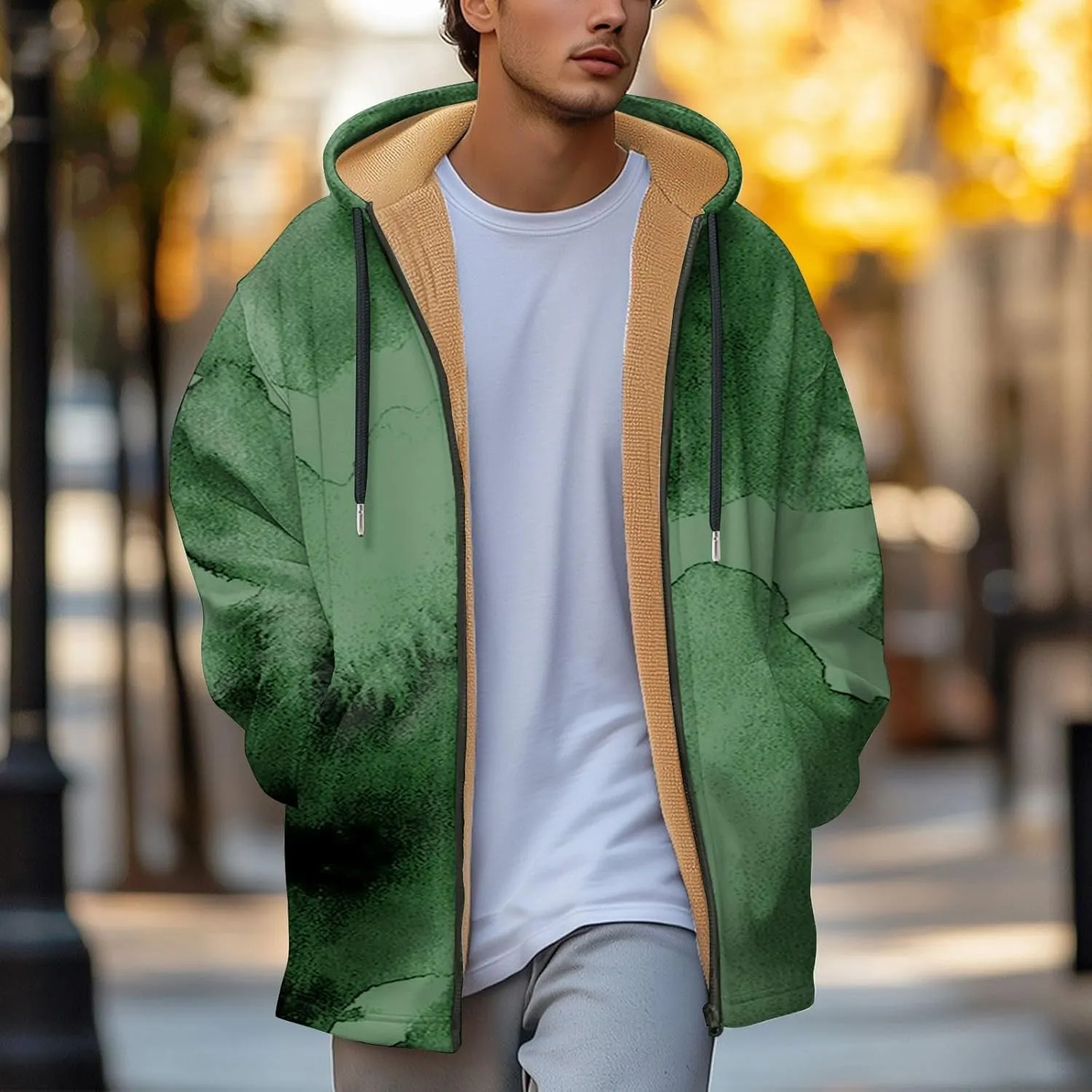 Mens Sherpa Hoodie Full-Zip Casual Thick Sweatshirt Fleece Warm Winter Hooded