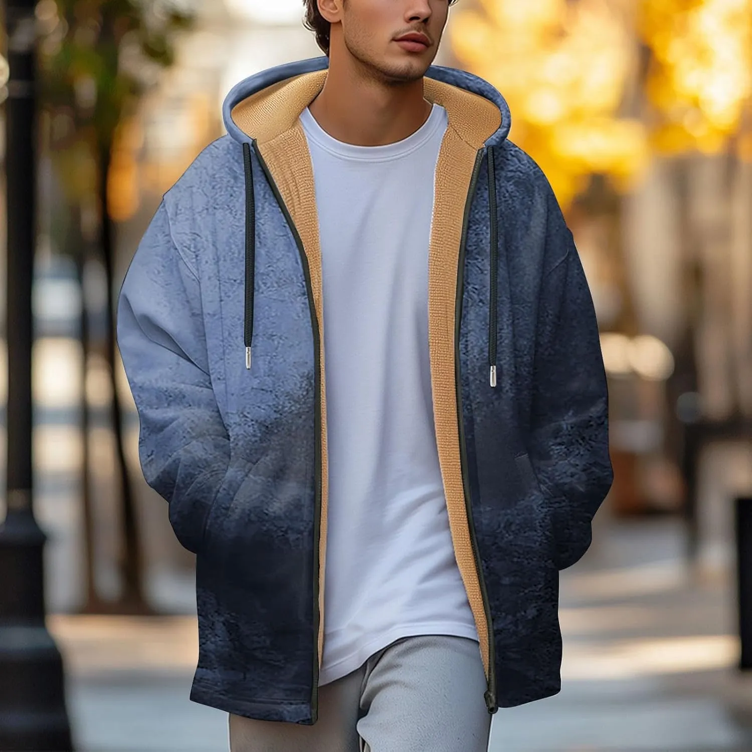 Mens Sherpa Hoodie Full-Zip Heavyweight Fleece Hoodies Warm Winter Thermal Hooded