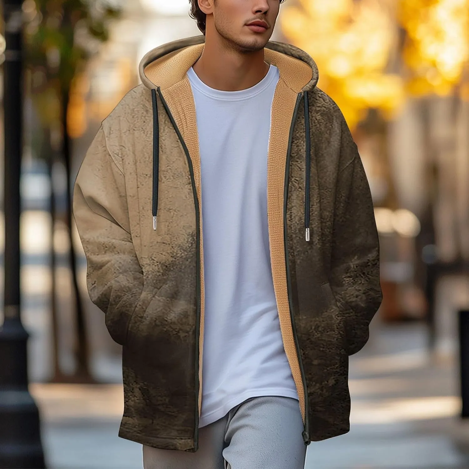 Mens Sherpa Hoodie Full-Zip Heavyweight Fleece Hoodies Warm Winter Thermal Hooded