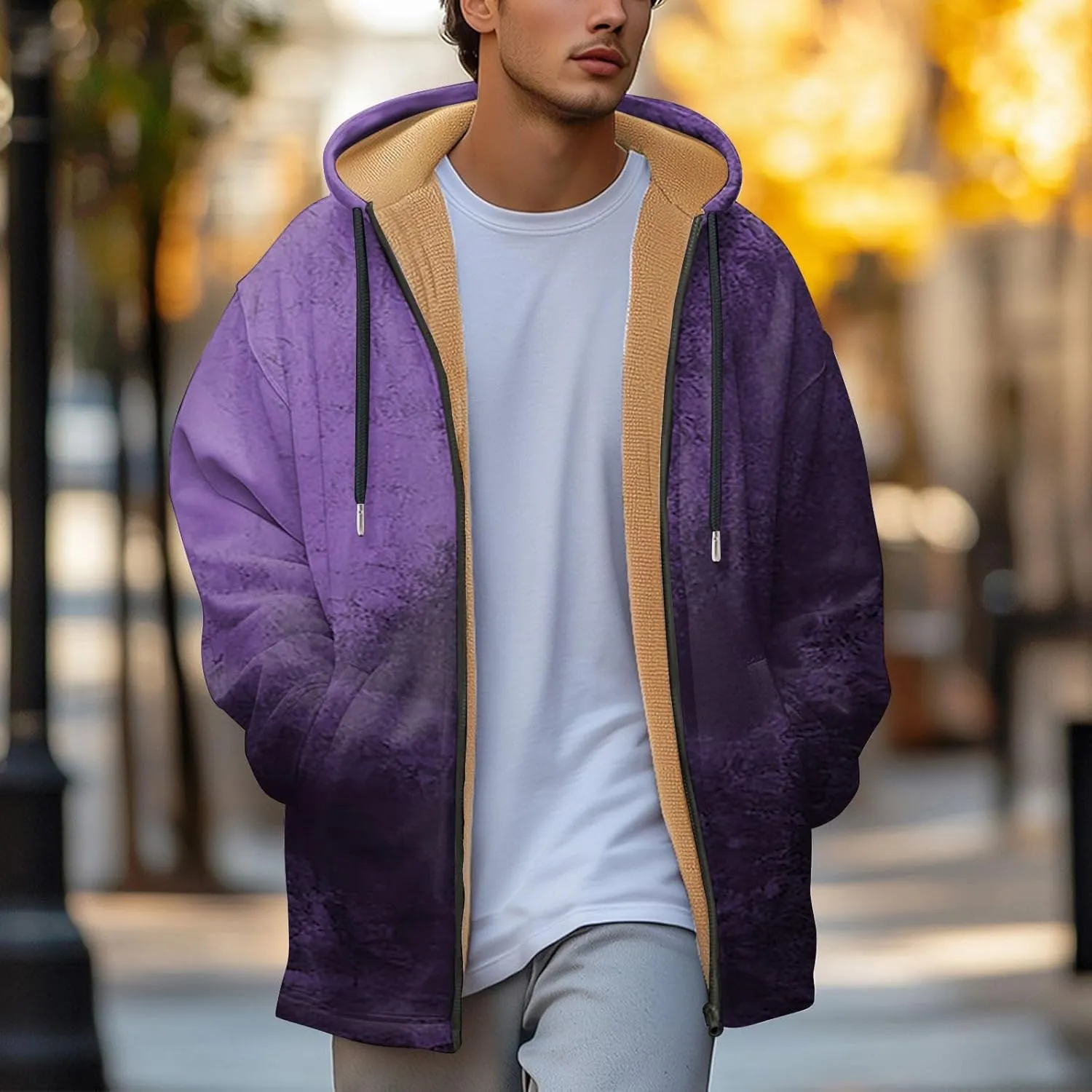 Mens Sherpa Hoodie Full-Zip Heavyweight Fleece Hoodies Warm Winter Thermal Hooded