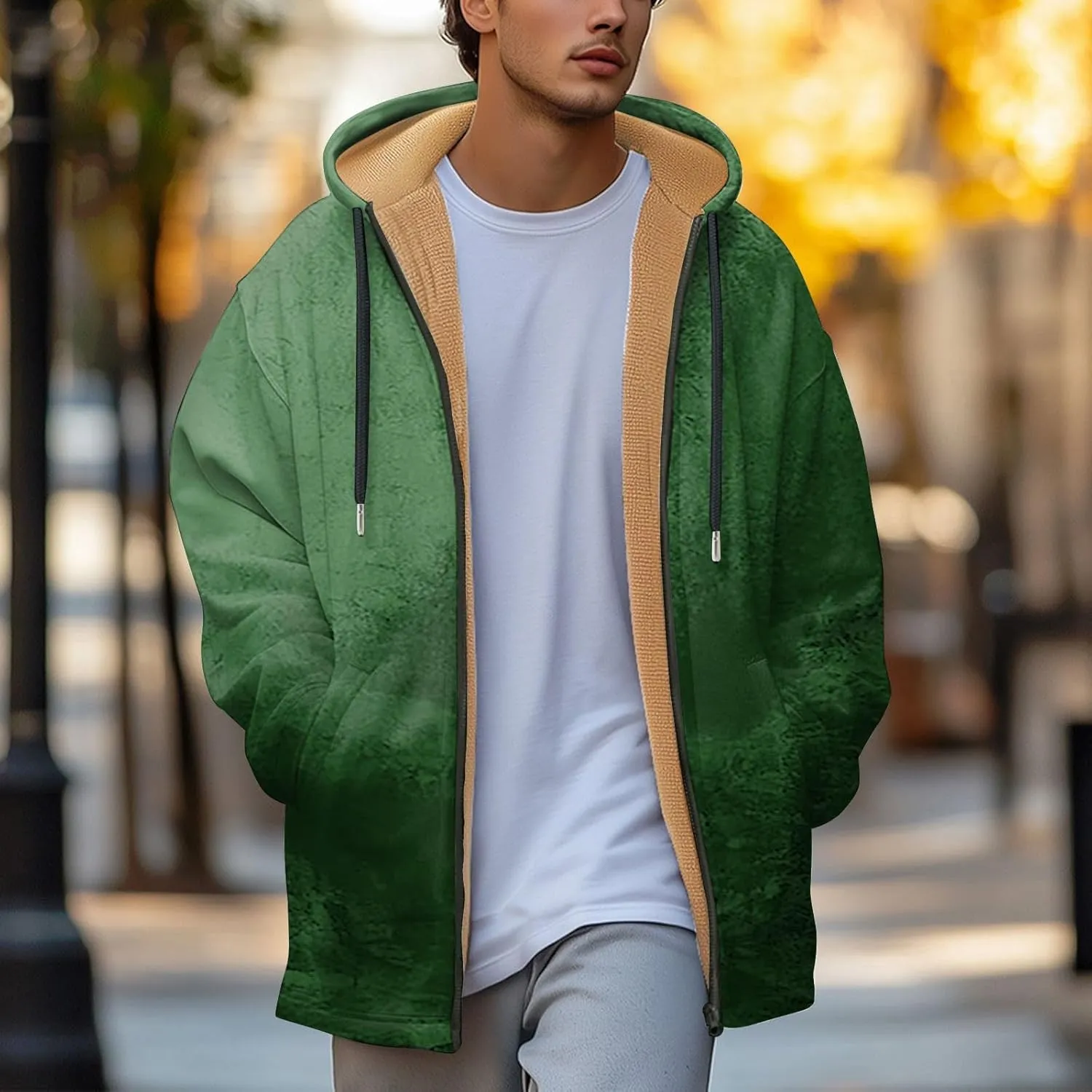 Mens Sherpa Hoodie Full-Zip Heavyweight Fleece Hoodies Warm Winter Thermal Hooded