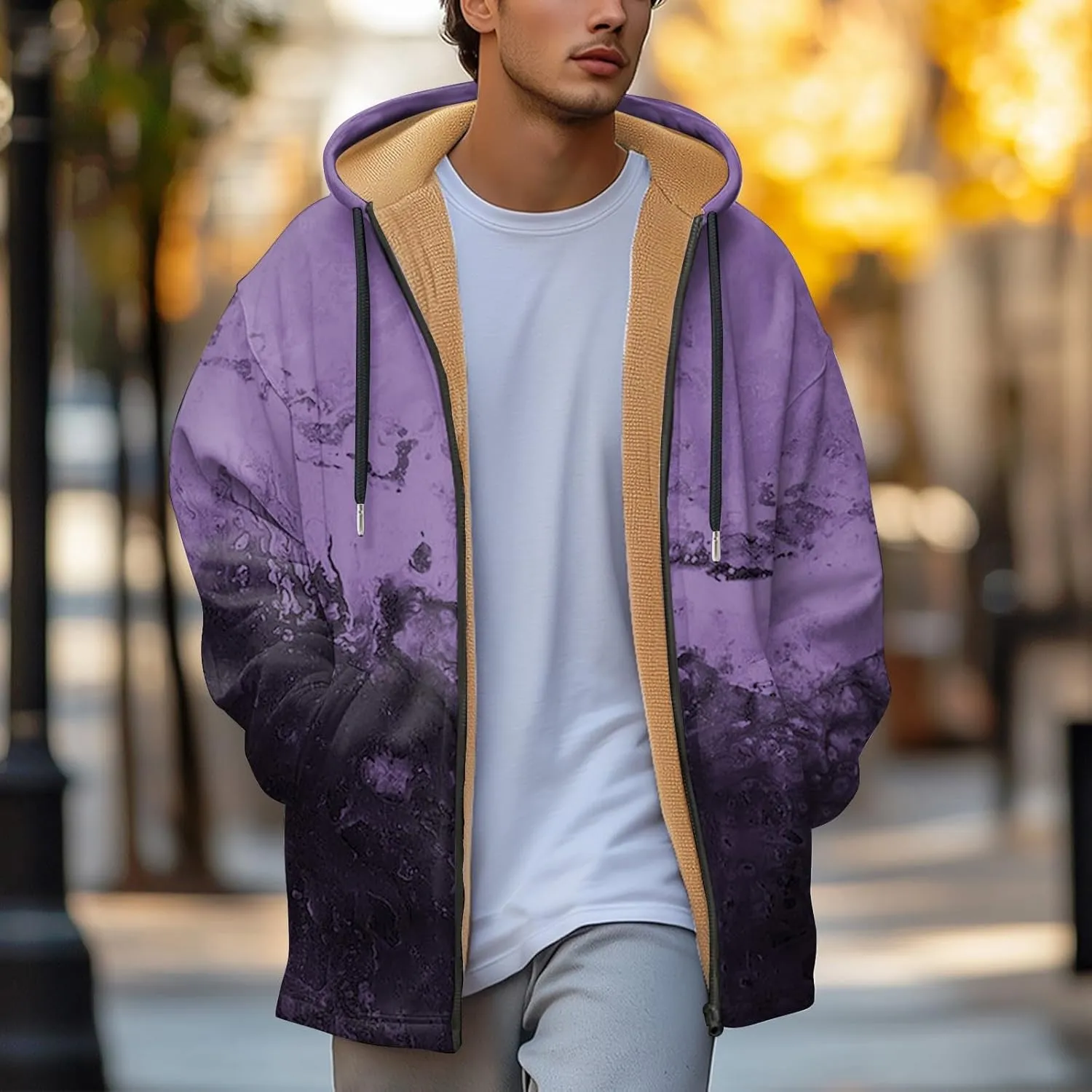 Mens Sherpa Hoodie Full-Zip Thermal Thick Sweatshirt Winter Fleece Heavyweight Hoodies