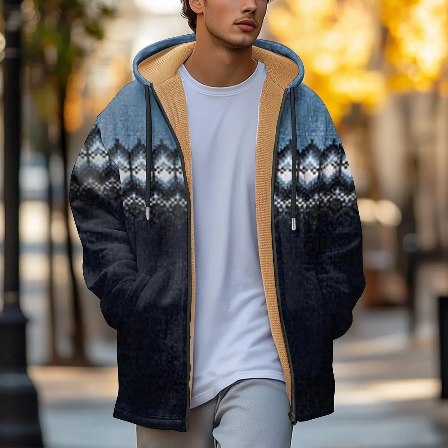 Mens Sherpa Hoodie Full-Zip Thermal Thick Sweatshirt Winter Fleece Heavyweight Hoodies