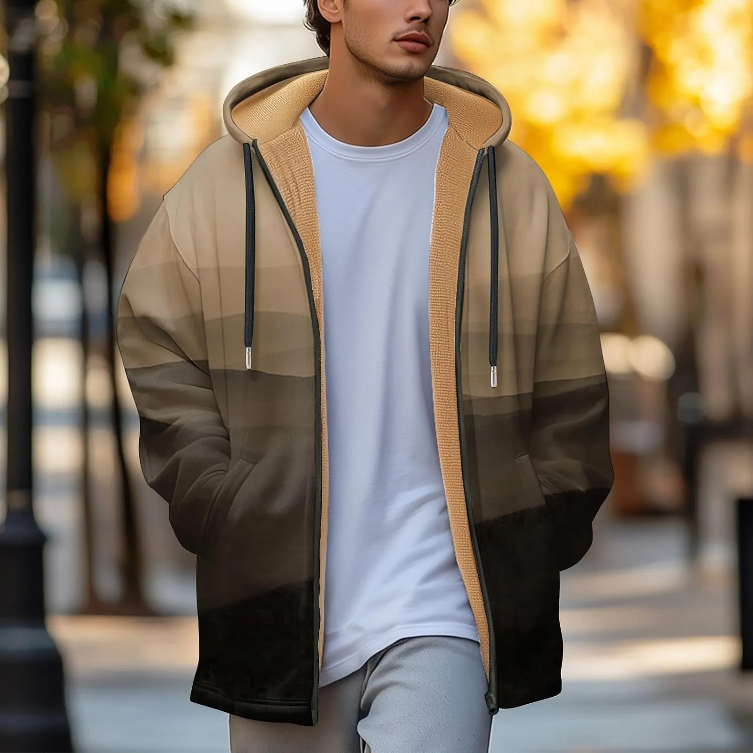 Mens Sherpa Hoodie Zip Up Heavyweight Fleece Hoodies Winter Warm Casual Sweatshirt