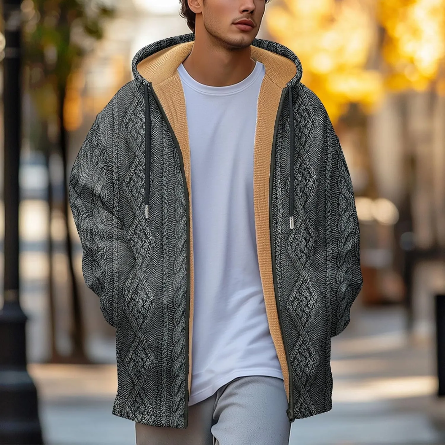 Mens Sherpa Hoodie Zip Up Heavyweight Fleece Hoodies Winter Warm Casual Sweatshirt