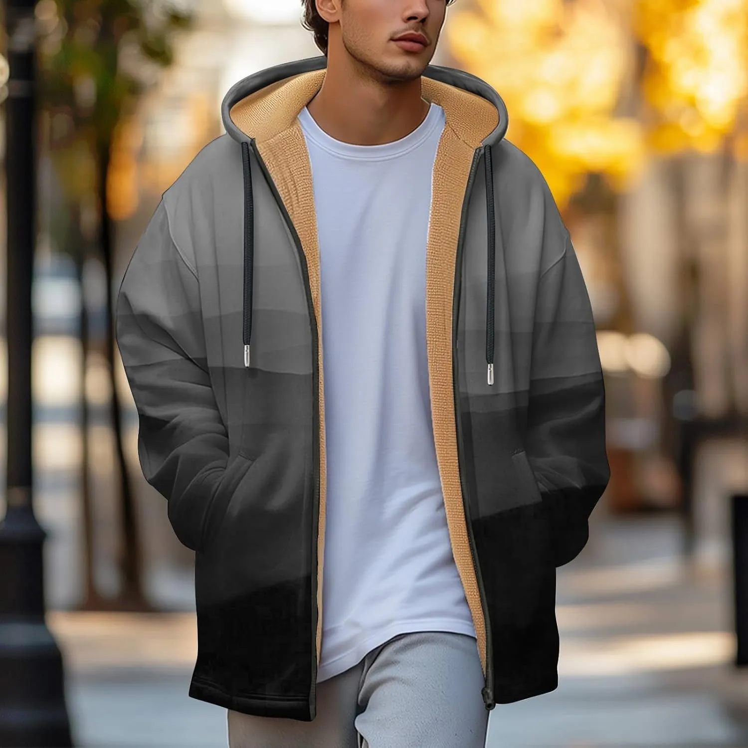 Mens Sherpa Hoodie Zip Up Heavyweight Fleece Hoodies Winter Warm Casual Sweatshirt