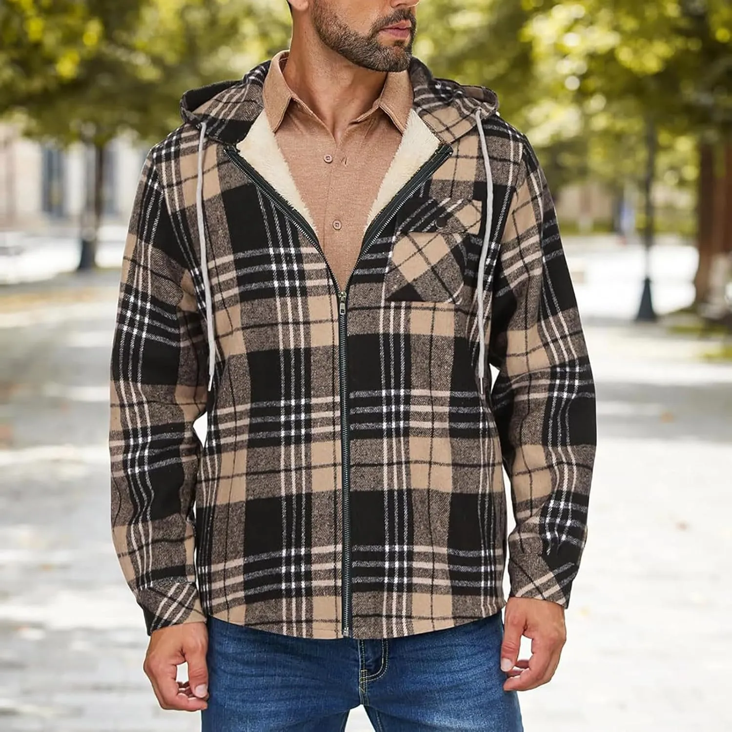 Mens Sherpa Hoodie Zip Up Winter Thermal Hooded Warm Casual Fleece Hoodies