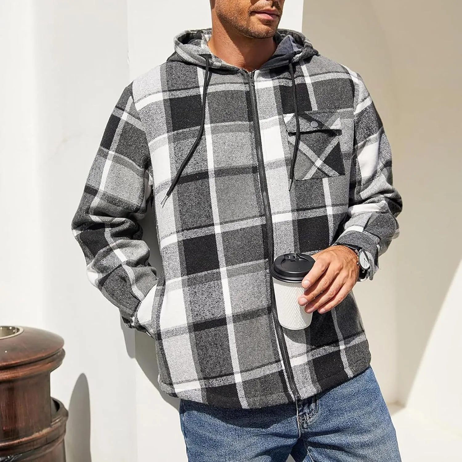 Mens Sherpa Hoodie Zip Up Winter Thermal Hooded Warm Casual Fleece Hoodies