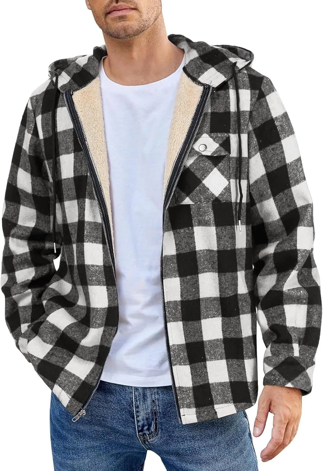 Mens Sherpa Hoodie Zip Up Winter Thermal Hooded Warm Casual Fleece Hoodies