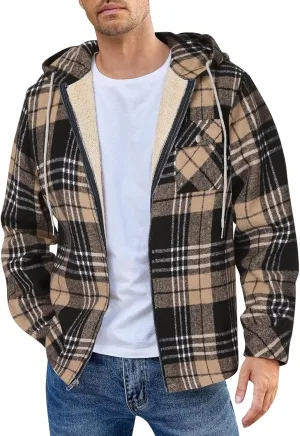 Mens Sherpa Hoodie Zip Up Winter Thermal Hooded Warm Casual Fleece Hoodies