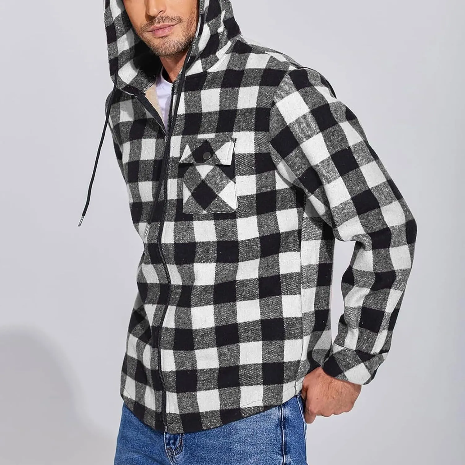 Mens Sherpa Hoodie Zip Up Winter Thermal Hooded Warm Casual Fleece Hoodies