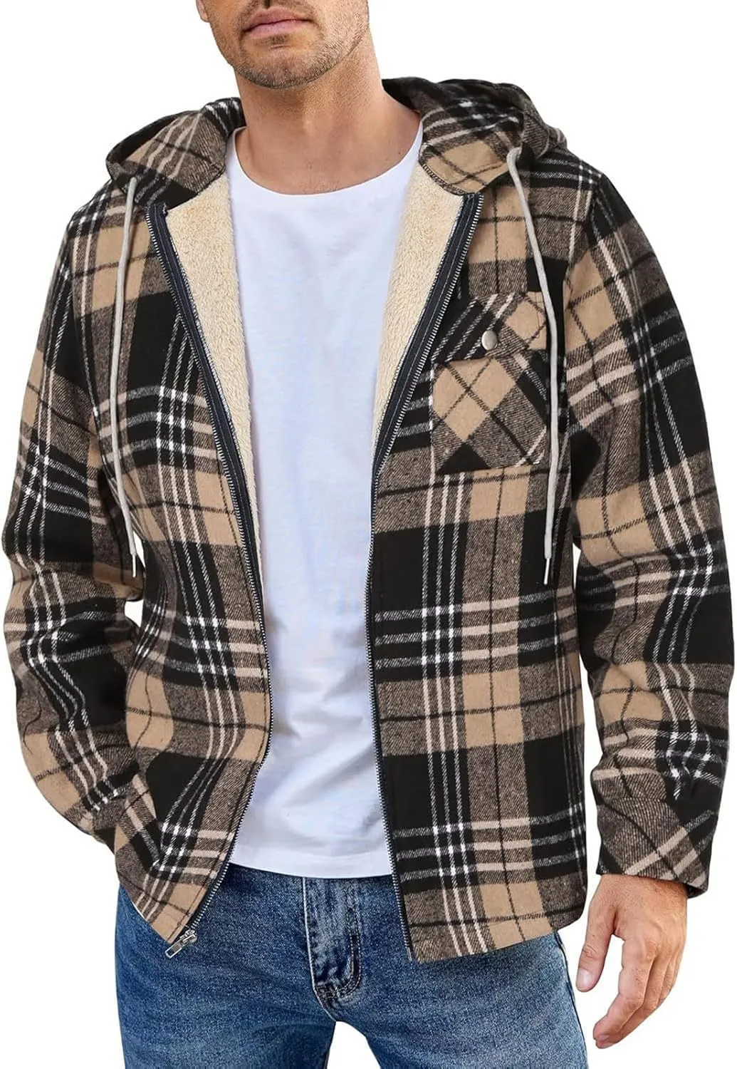 Mens Sherpa Hoodie Zip Up Winter Thermal Hooded Warm Casual Fleece Hoodies