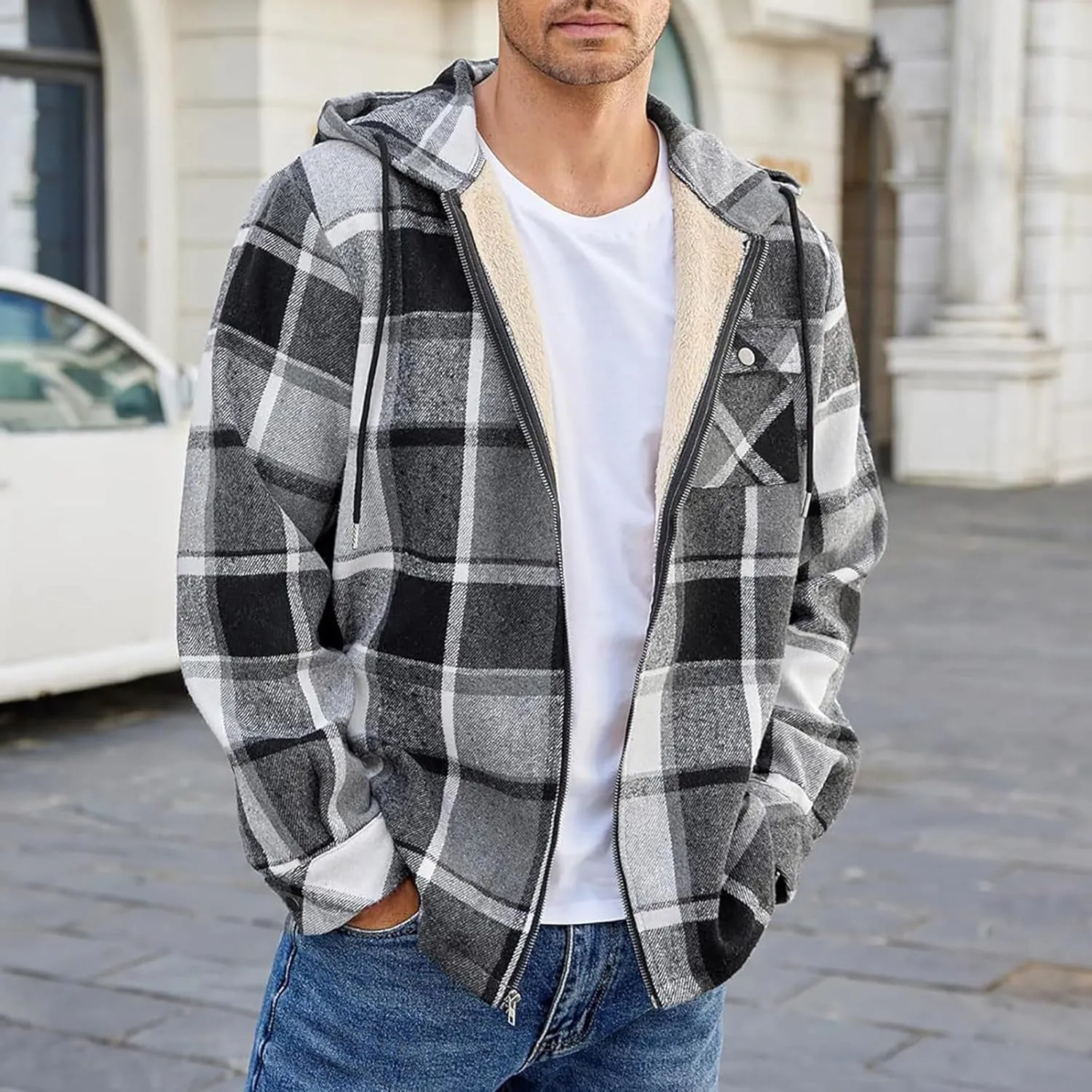 Mens Sherpa Hoodie Zip Up Winter Thermal Hooded Warm Casual Fleece Hoodies