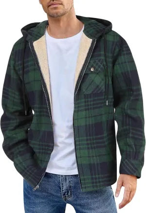 Mens Sherpa Hoodie Zip Up Winter Thermal Hooded Warm Casual Fleece Hoodies