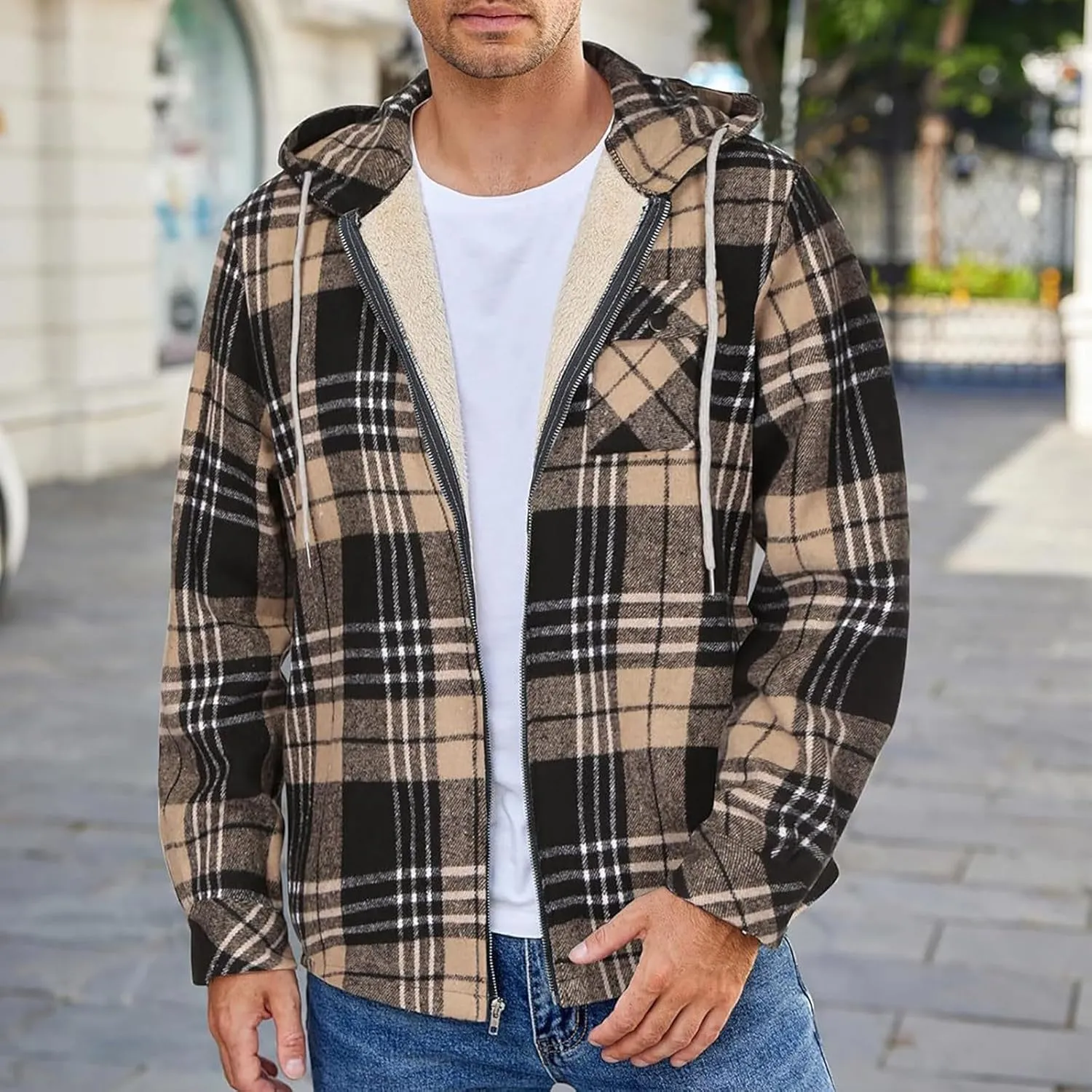 Mens Sherpa Hoodie Zip Up Winter Thermal Hooded Warm Casual Fleece Hoodies