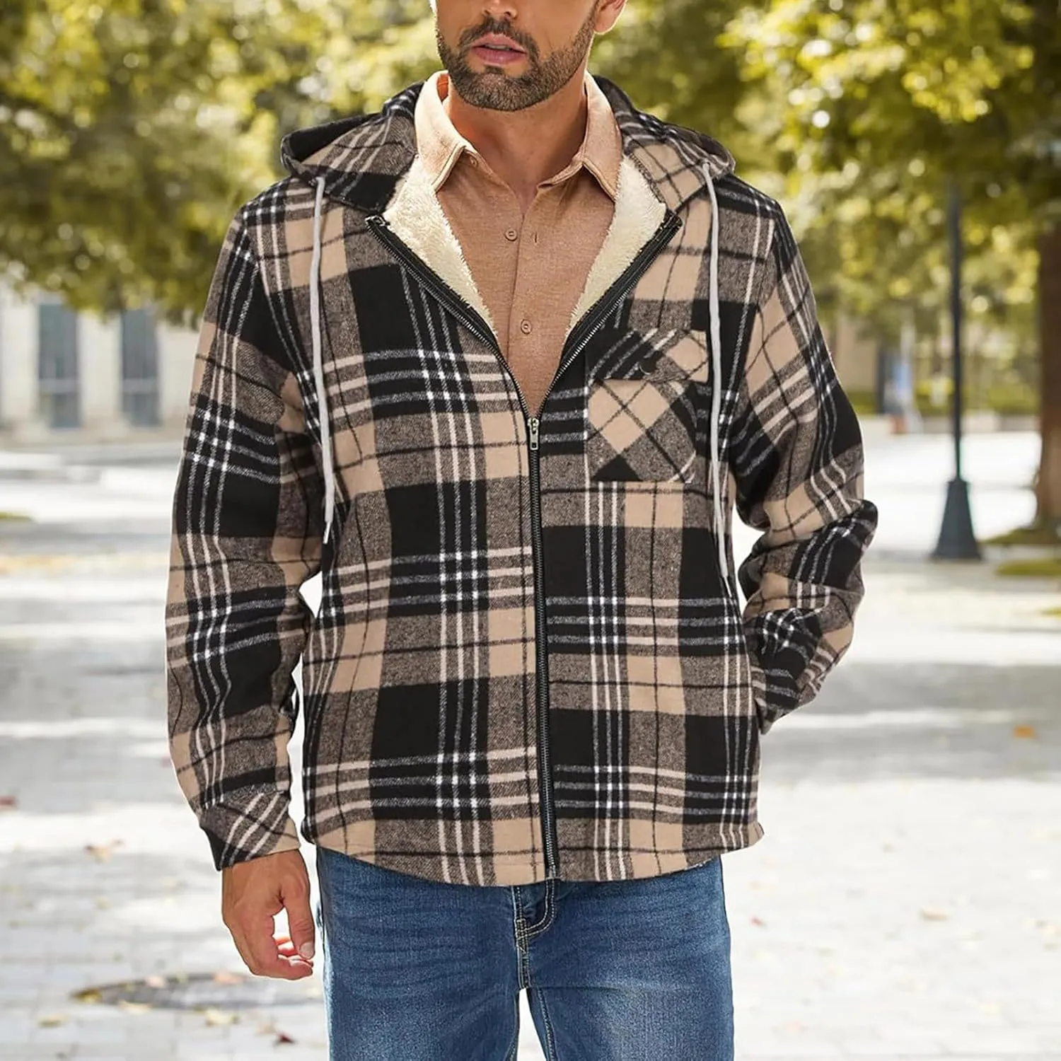 Mens Sherpa Hoodie Zip Up Winter Thermal Hooded Warm Casual Fleece Hoodies