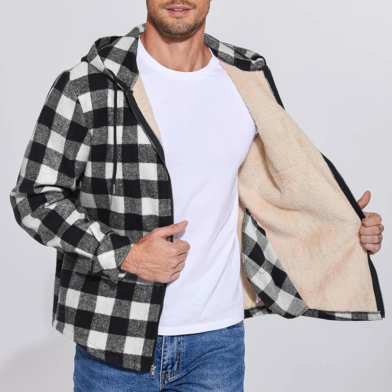 Mens Sherpa Hoodie Zip Up Winter Thermal Hooded Warm Casual Fleece Hoodies