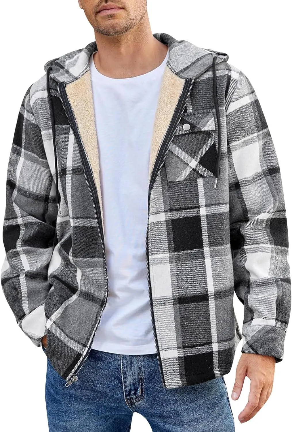Mens Sherpa Hoodie Zip Up Winter Thermal Hooded Warm Casual Fleece Hoodies