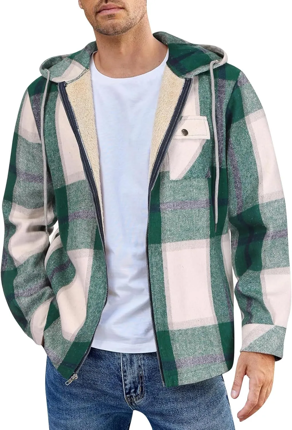 Mens Sherpa Hoodie Zip Up Winter Thermal Hooded Warm Casual Fleece Hoodies