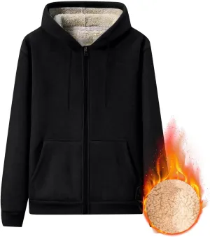 Mens Sherpa Lined Hoodie Zip Up Thermal Fleece Hoodies Winter Warm Casual Hooded