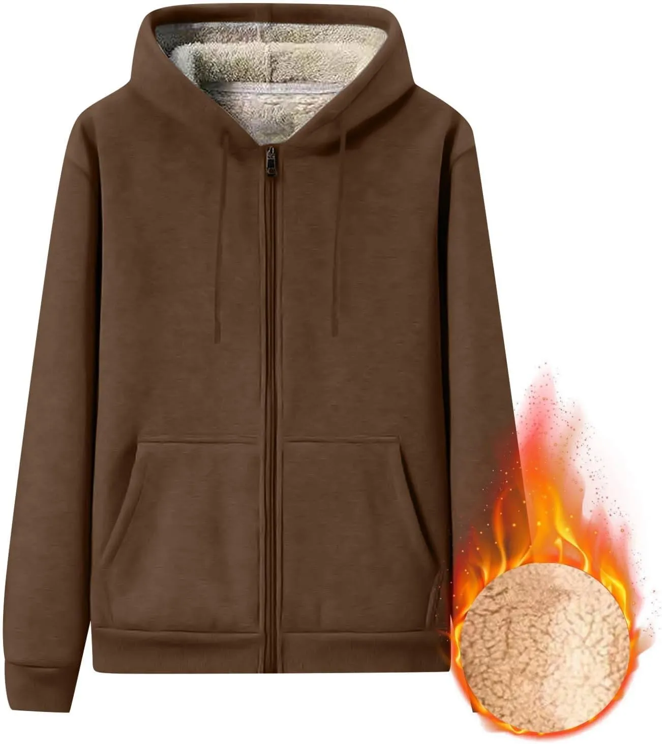Mens Sherpa Lined Hoodie Zip Up Thermal Fleece Hoodies Winter Warm Casual Hooded
