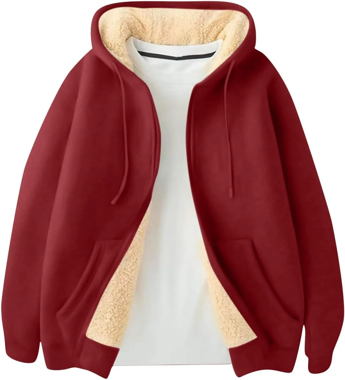 Mens Sherpa Lined Hoodie Zip Up Thermal Fleece Hoodies Winter Warm Casual Hooded