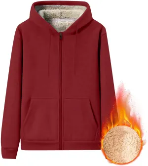 Mens Sherpa Lined Hoodie Zip Up Thermal Fleece Hoodies Winter Warm Casual Hooded