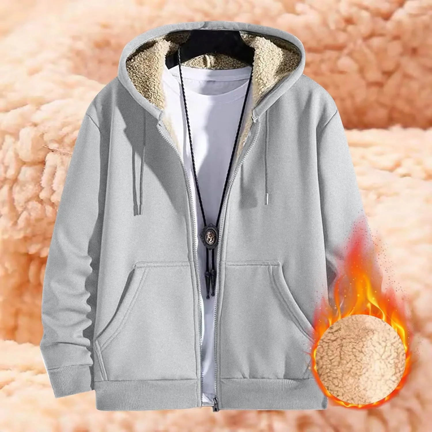 Mens Sherpa Lined Hoodie Zip Up Thermal Fleece Hoodies Winter Warm Casual Hooded