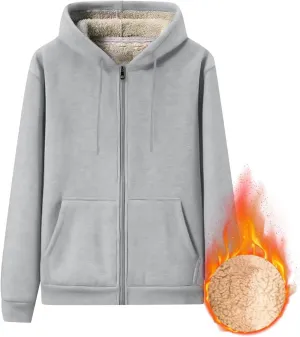 Mens Sherpa Lined Hoodie Zip Up Thermal Fleece Hoodies Winter Warm Casual Hooded