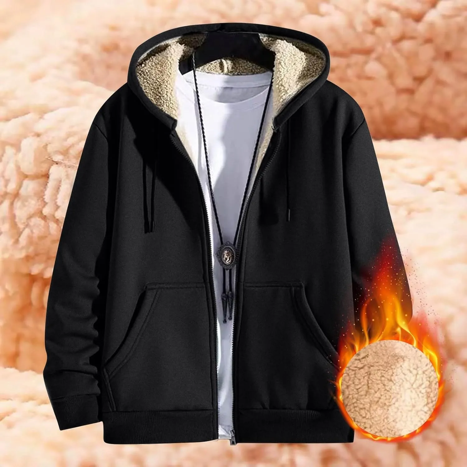 Mens Sherpa Lined Hoodie Zip Up Thermal Fleece Hoodies Winter Warm Casual Hooded