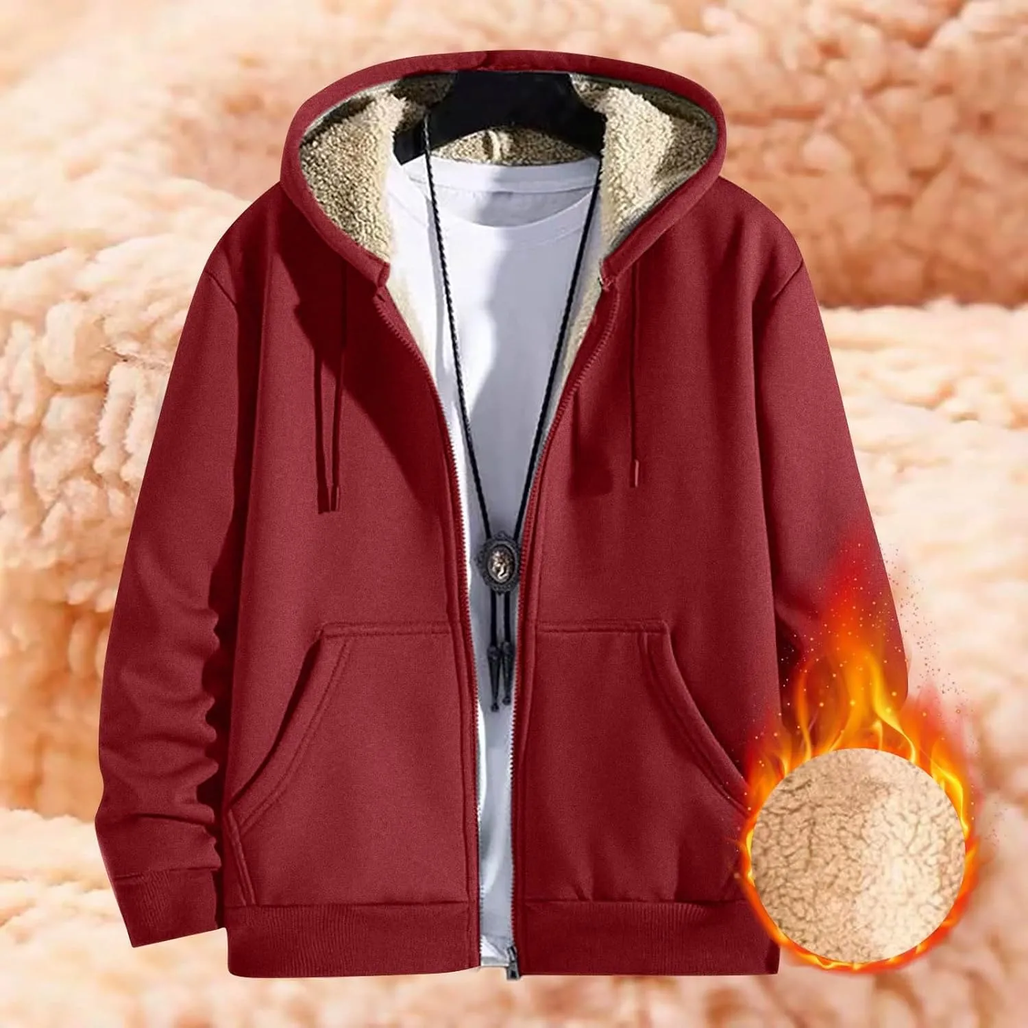 Mens Sherpa Lined Hoodie Zip Up Thermal Fleece Hoodies Winter Warm Casual Hooded