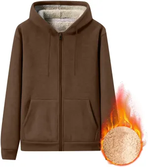 Mens Sherpa Lined Hoodie Zip Up Thermal Fleece Hoodies Winter Warm Casual Hooded