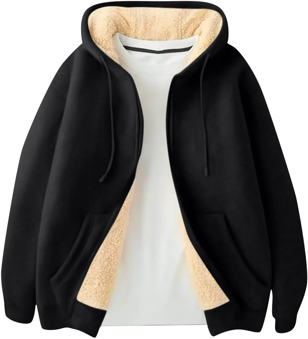 Mens Sherpa Lined Hoodie Zip Up Thermal Fleece Hoodies Winter Warm Casual Hooded