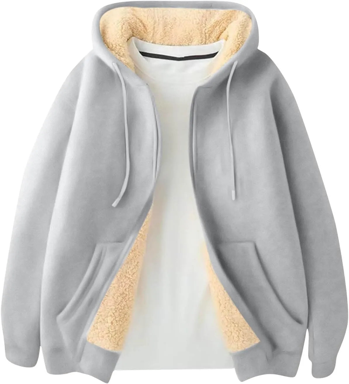 Mens Sherpa Lined Hoodie Zip Up Thermal Fleece Hoodies Winter Warm Casual Hooded