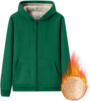 Mens Sherpa Lined Hoodie Zip Up Thermal Fleece Hoodies Winter Warm Casual Hooded