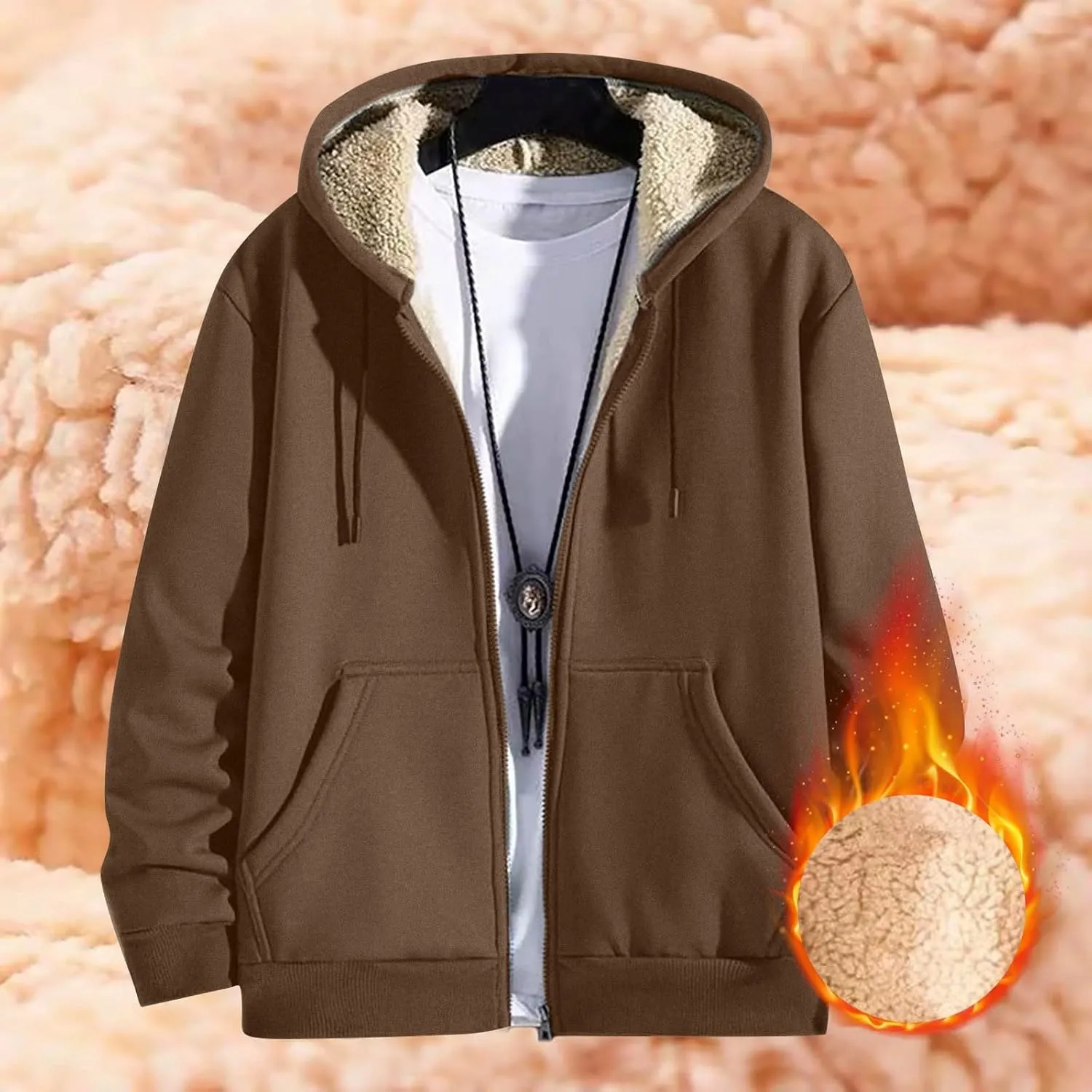 Mens Sherpa Lined Hoodie Zip Up Thermal Fleece Hoodies Winter Warm Casual Hooded