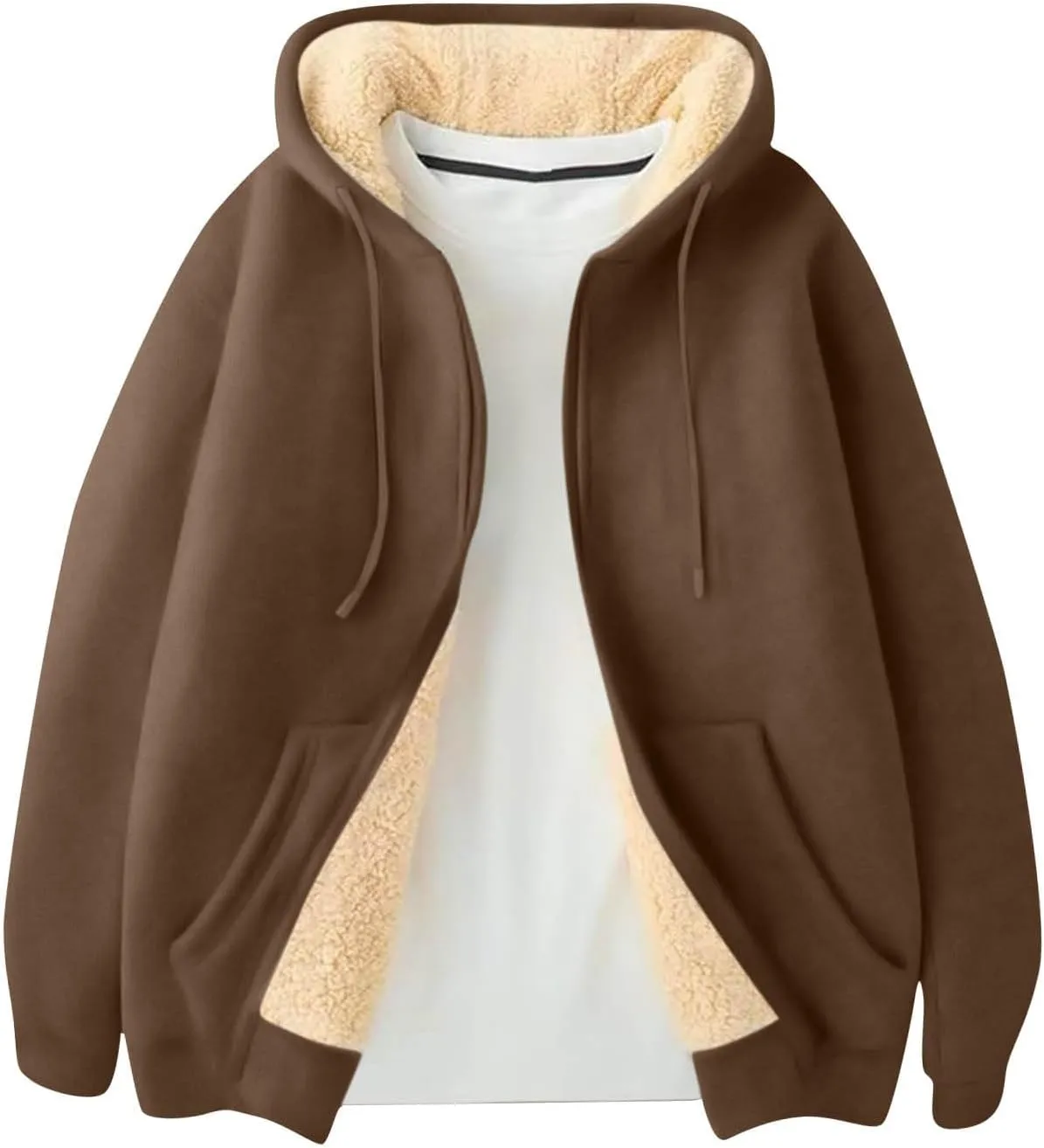 Mens Sherpa Lined Hoodie Zip Up Thermal Fleece Hoodies Winter Warm Casual Hooded