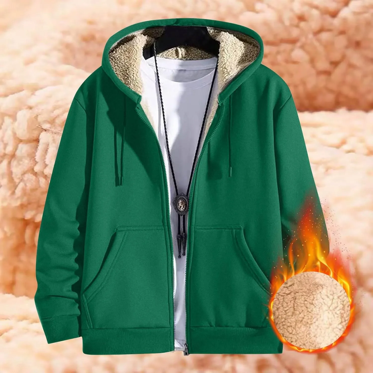 Mens Sherpa Lined Hoodie Zip Up Thermal Fleece Hoodies Winter Warm Casual Hooded