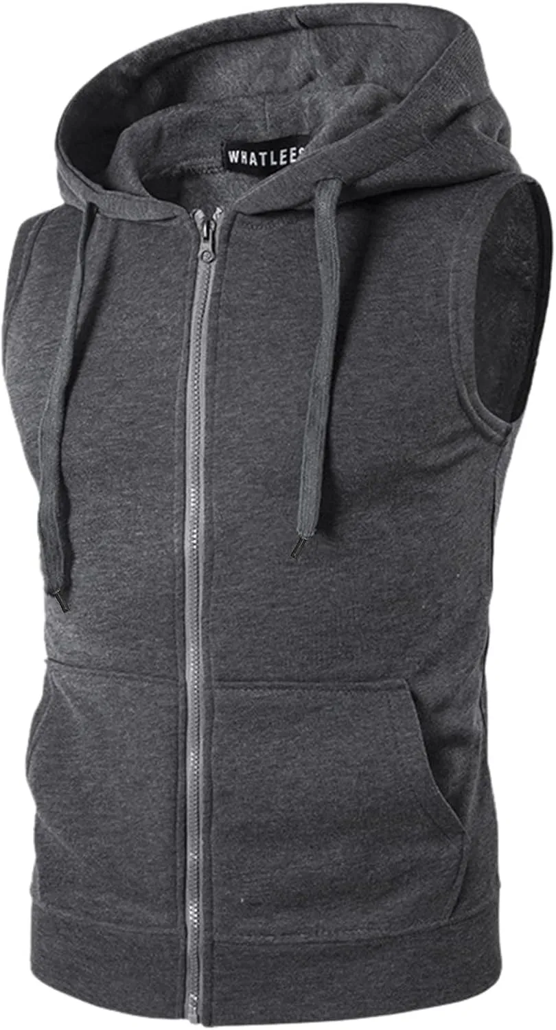 Mens Sleeveless Muscle Cut Off T Shirt Bodybuilding Gym Workout Hooded Tank Tops Zip Up Fitness Sports Hoodies