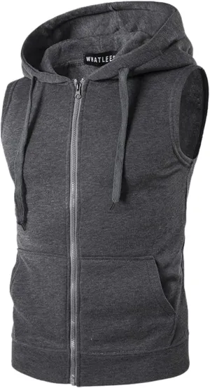 Mens Sleeveless Muscle Cut Off T Shirt Bodybuilding Gym Workout Hooded Tank Tops Zip Up Fitness Sports Hoodies